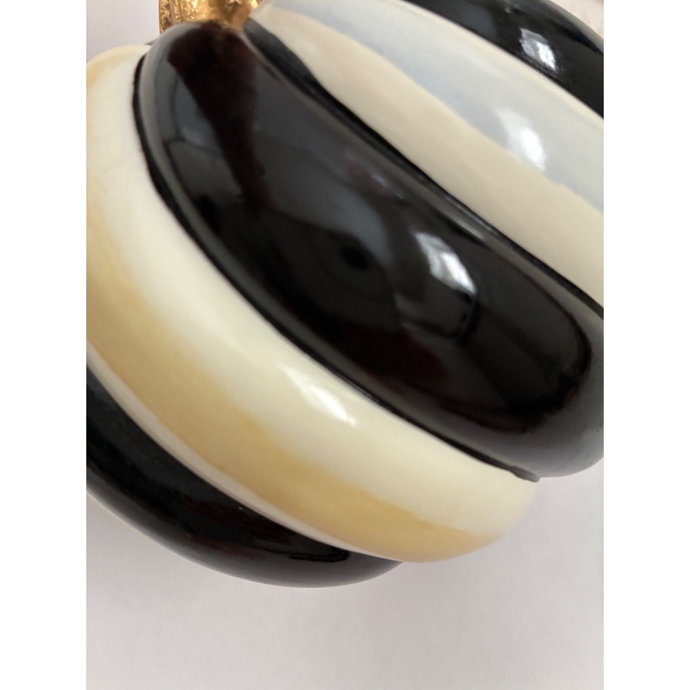 MacKenzie-Childs Black White Striped Pumpkin Gold Stem Resin Decor 5 Inch - Picture 5 of 5